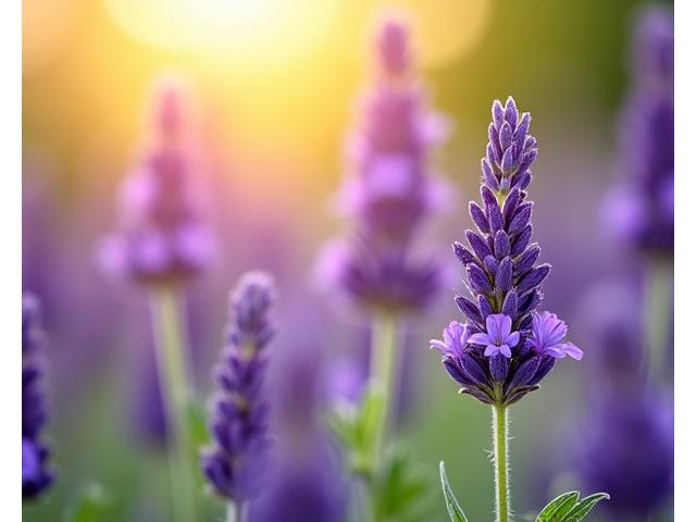 Close-up of vibrant purple lavender in full bloom under sunlight, attracting pollinators. Example of a water-wise plant.
