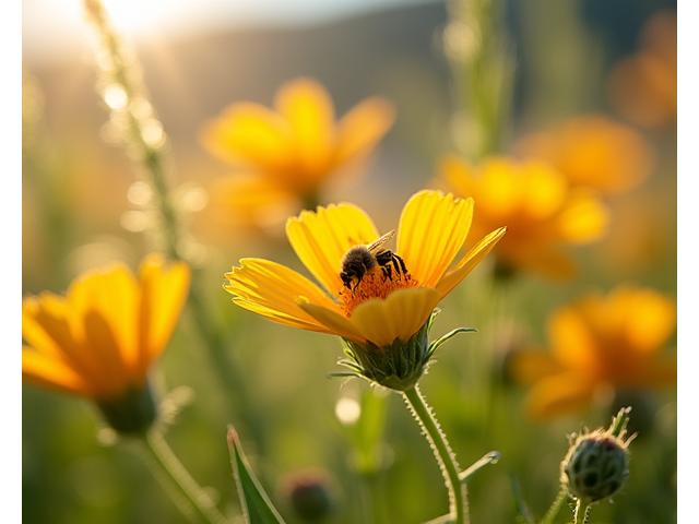 Close-up view of vibrant Idaho native wildflowers and grasses attracting pollinators.