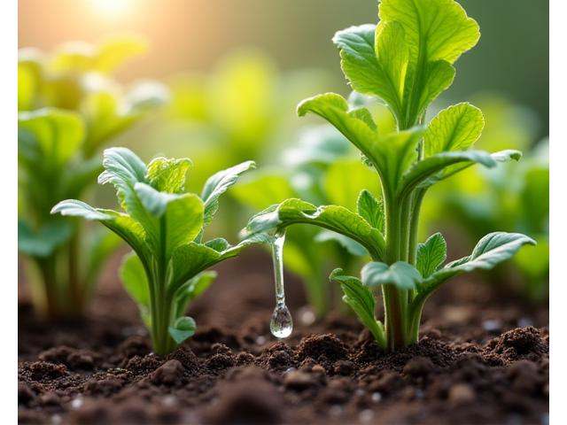 Micro-drip irrigation lines gently watering the base of several ornamental plants