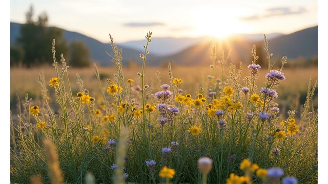 Native Idaho wildflowers and grasses thriving naturally in a well-integrated landscape.