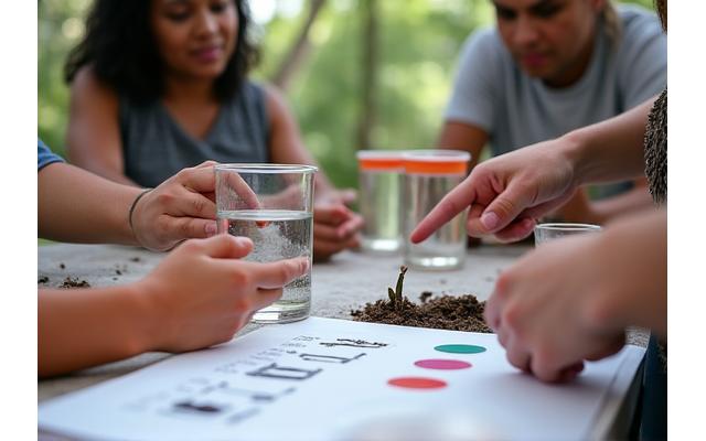 Group of participants examining soil samples with an instructor during a workshop